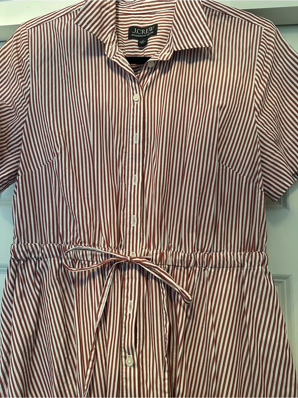 J. Crew Striped white and burnt red Shirtwaist Maxi Dress - Picture 2 of 4